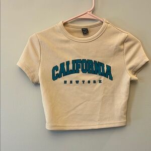 SHEIN Cream and Blue California Short Sleeve Tee